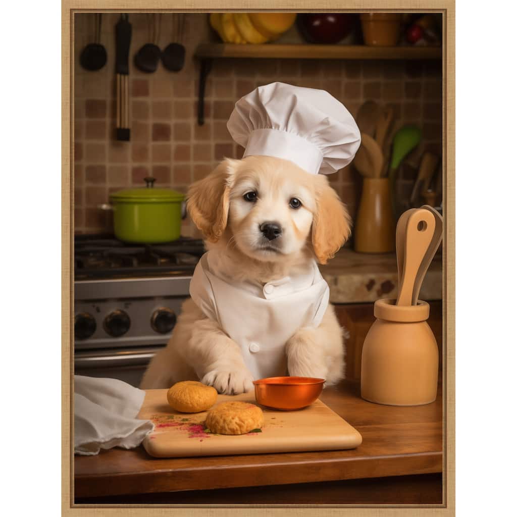 Golden Retriever Puppy Chef by Andreas Magnusson Framed Canvas Wall Art