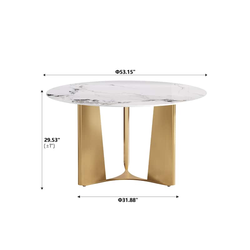 53" Modern Round Dining Table with Marble Top for 4-6, Sintered Stone Kitchen Table with Dining Table with Metal Legs