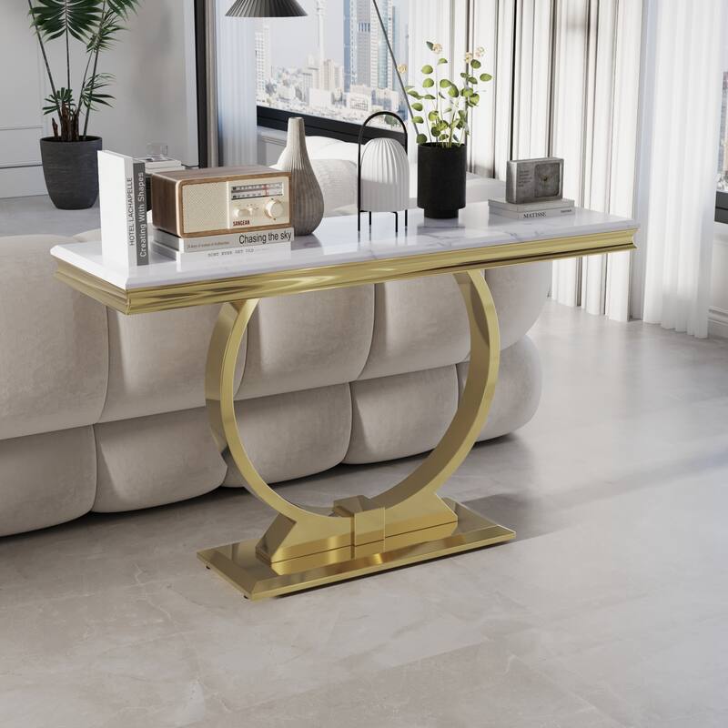 50 inch Rectangle Console Table with Circle Base - White