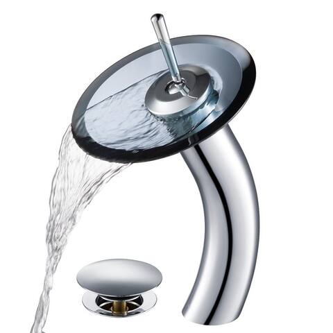 KRAUS Waterfall Vessel Bathroom Faucet Satin Nickel w Pop up Drain