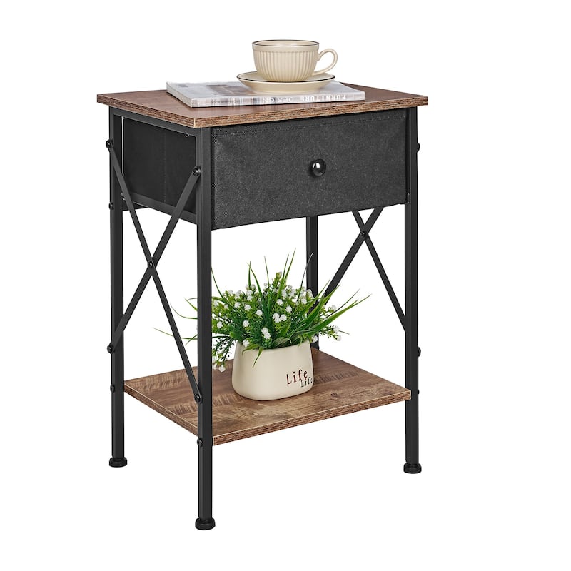 Javlergo 2 Pack X Frame Nightstand with Removable Fabric Drawer Easy to Clean Multifunctional End Table with Open Shelf