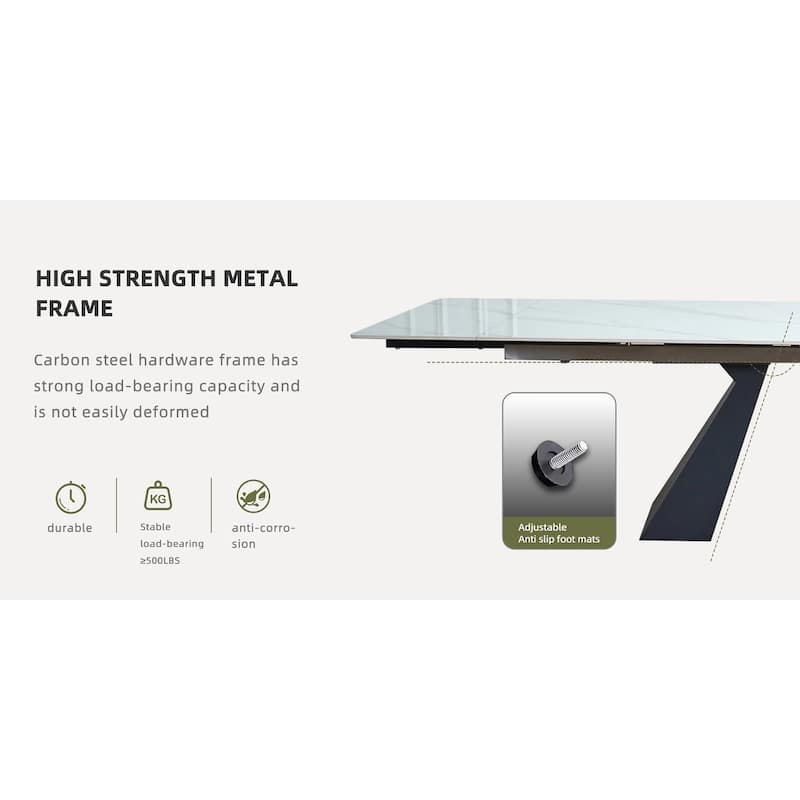 Extendable Rectangular Sintered Stone Double Pedestal Dining Table