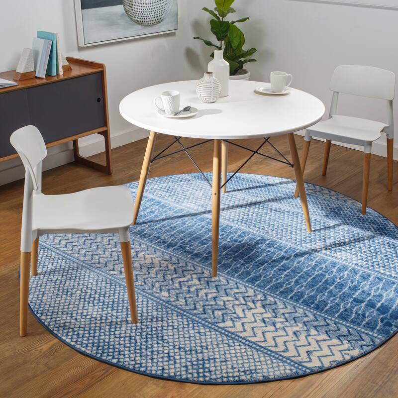 Livabliss Lovato Bohemian Block Print Area Rug - Navy - 7'10" Round