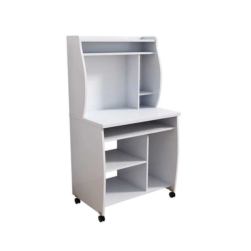 Microwave cart computer cart utility cart with hutch shelves spice rack mobile on locking castors white