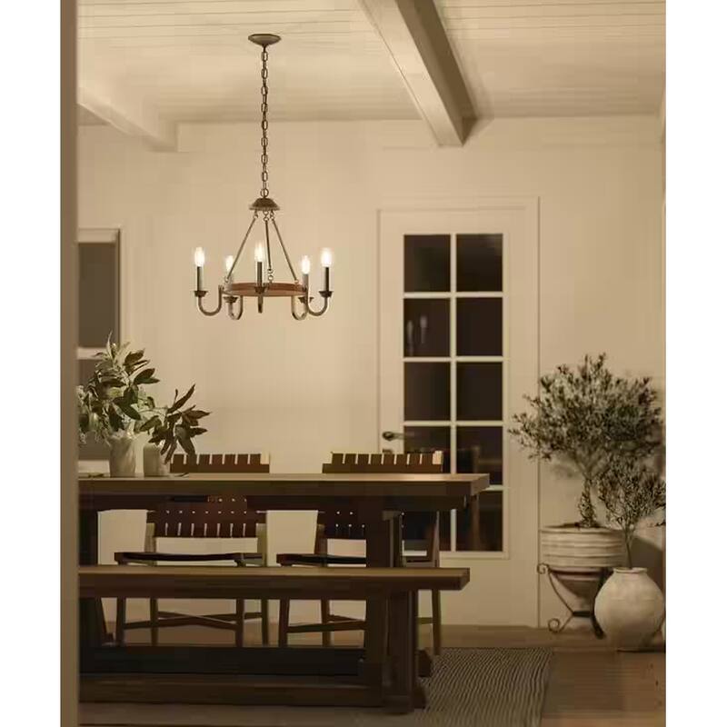 Barrett 22"W 5-Light Chandelier by Kichler Auburn Stain with Anvil Iron Finish - N/A