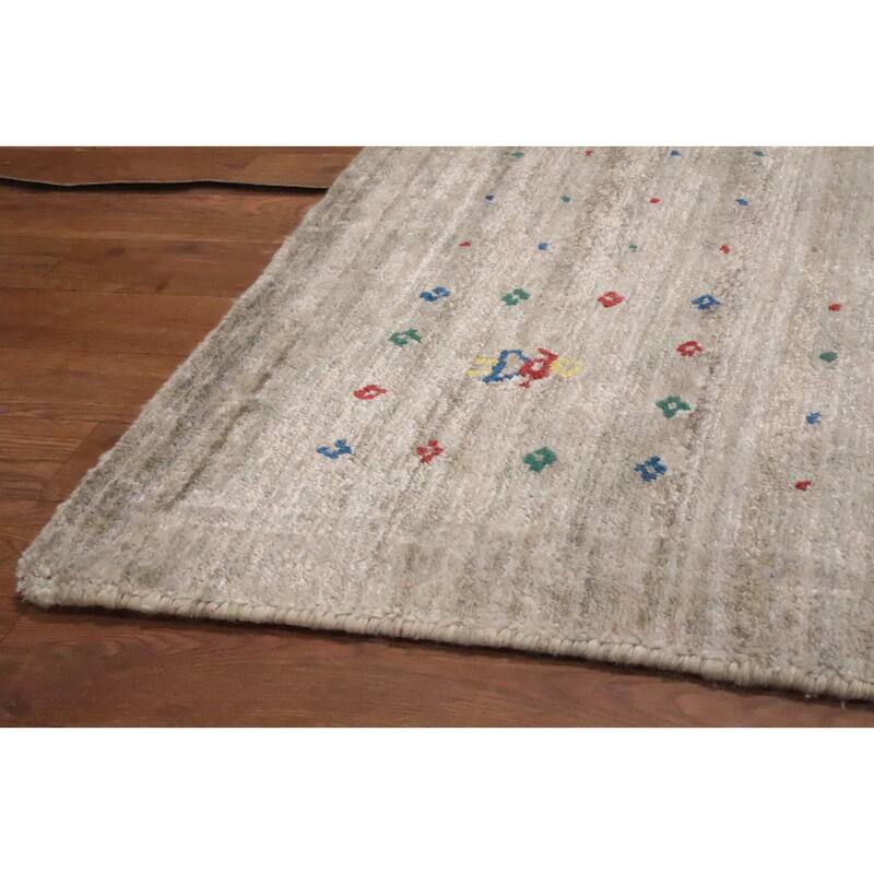 Hand Knotted Oriental Viscose Silk Carpet Tribal Animal Pictorial Beige & Ivories Gabbeh Area Rug - 11' 9'' X 8' 11''