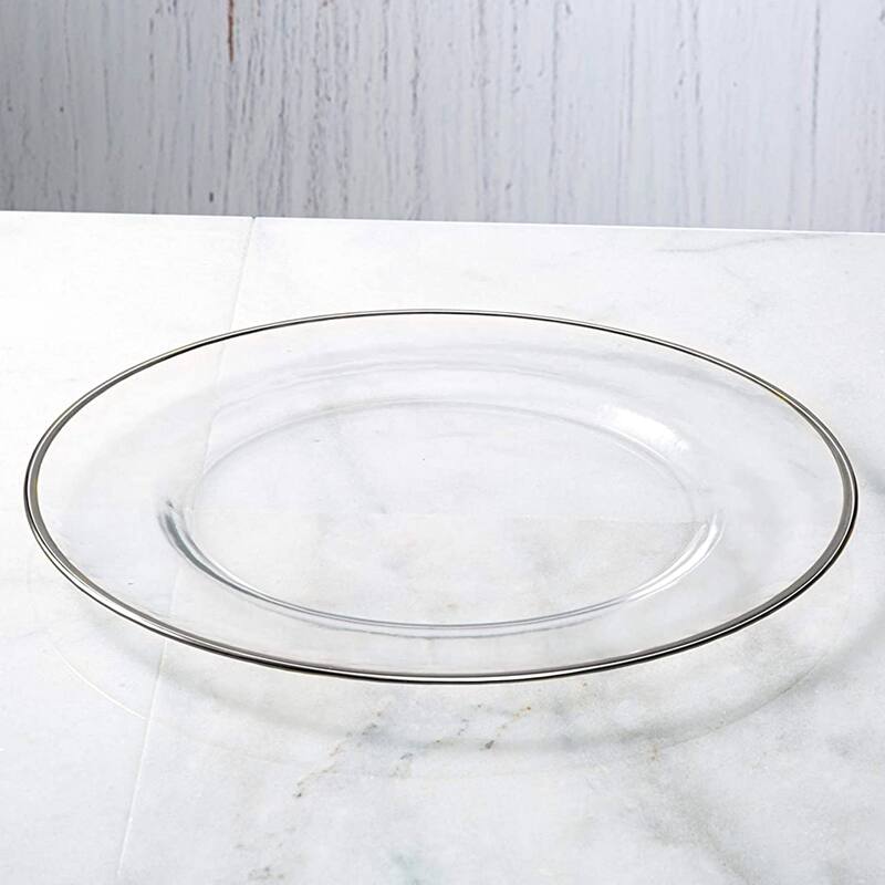 GILT 24K Gold Rim Glass Charger Plate - 13" - Silver/Clear - 1 Piece