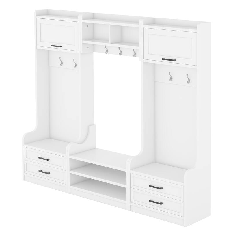 4-in-1 Detachable Hall Tree with Storage and 7 Hooks, Multiple Functions Hallway Coat Rack with Storage Drawers and Cabinet