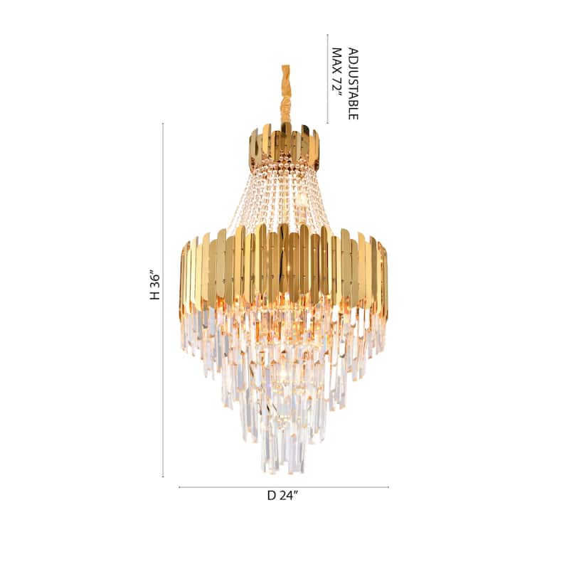 15-Light Gold Stainless Steel Chandelier With Clear Crystals