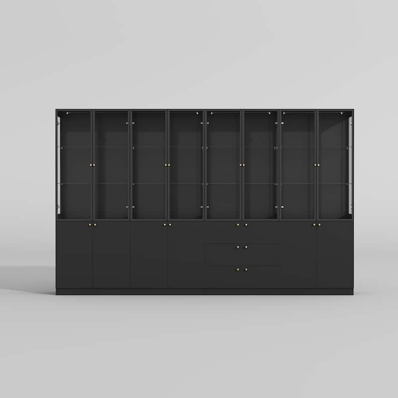 LED Glass Display Cabinet with Aluminum Alloy Frame Glass Door Showcase Wine Storage Cabinet