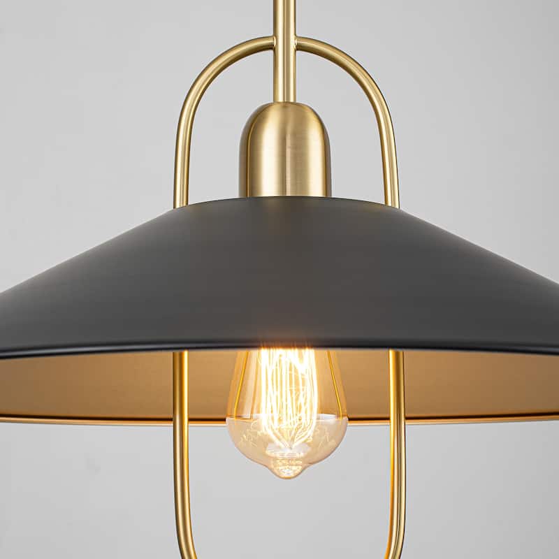 1-Light Farmhouse Rustic Black Kitchen Island Pendant Light - 18.5 inches