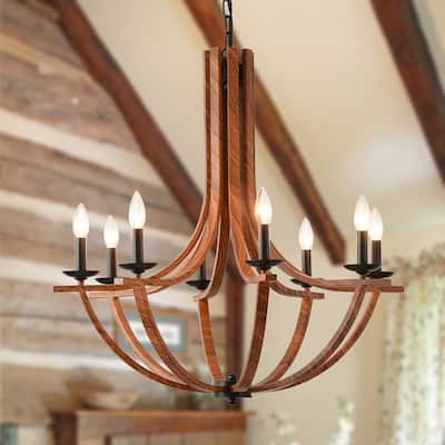 Modern Farmhouse Chandelier Candle Style Retro Wood Grain Chandelier