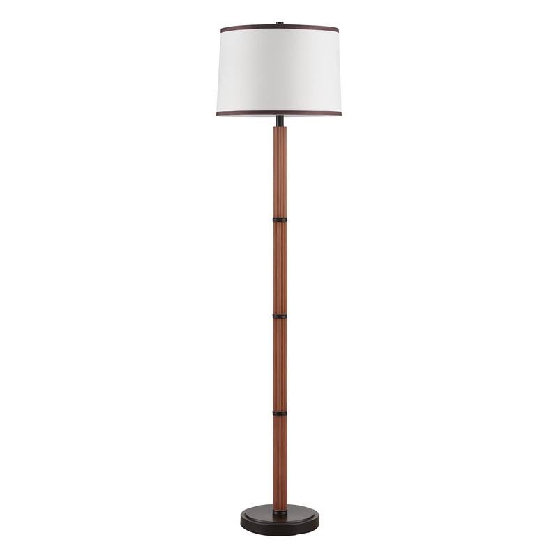 KAWOTI Traditional & Farmhouse Brown Accent Floor Lamp with Drum Shade - W16" x H63"