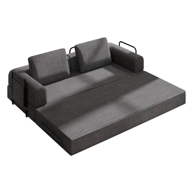 Convertible Sleeper Sofa Bed with Cylindrical Pillow - Corduroy Folding Mattress Couch with Fixed-Shape Frame