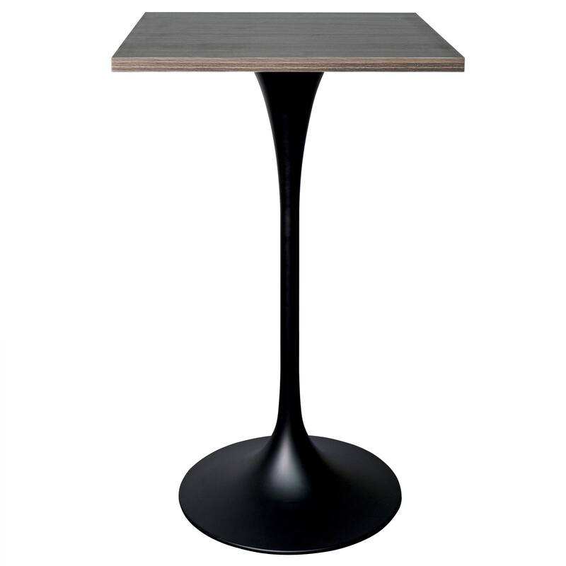 Verve 43 in. Tall Bar Height Dining Table Square MDF Wood Tabletop in White Stainless Steel Pedestal Base Accent Bar Table - Dark Maple