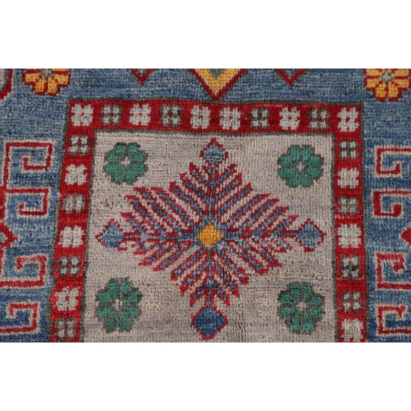 Grey Geometric Kazak Area Rug Hand-Knotted Wool Carpet - 8'2"x 11'5"