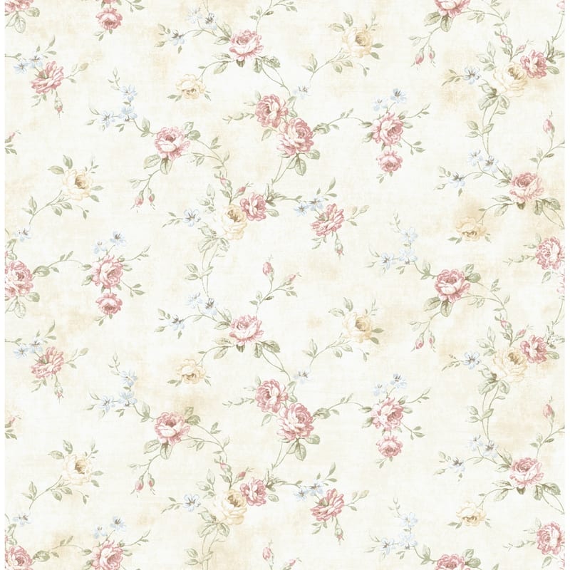 Seabrook Designs Dreda Floral Trail Unpasted Wallpaper - 20.5 in. W x 33 ft. L - Blush