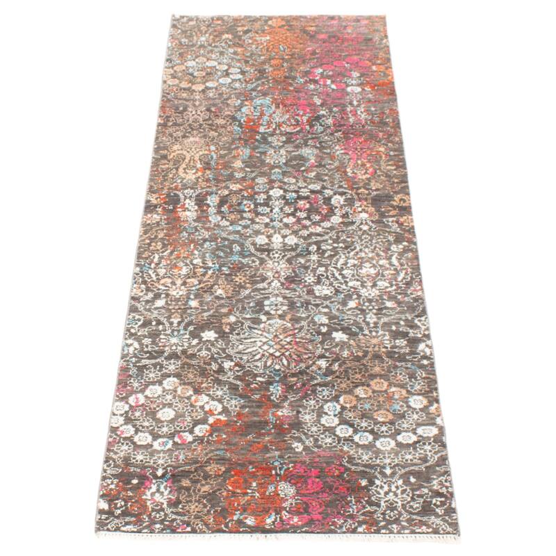 ECARPETGALLERY Hand-knotted Heritage Grey Silk, Wool Rug - 2' 7" x 8' 1"