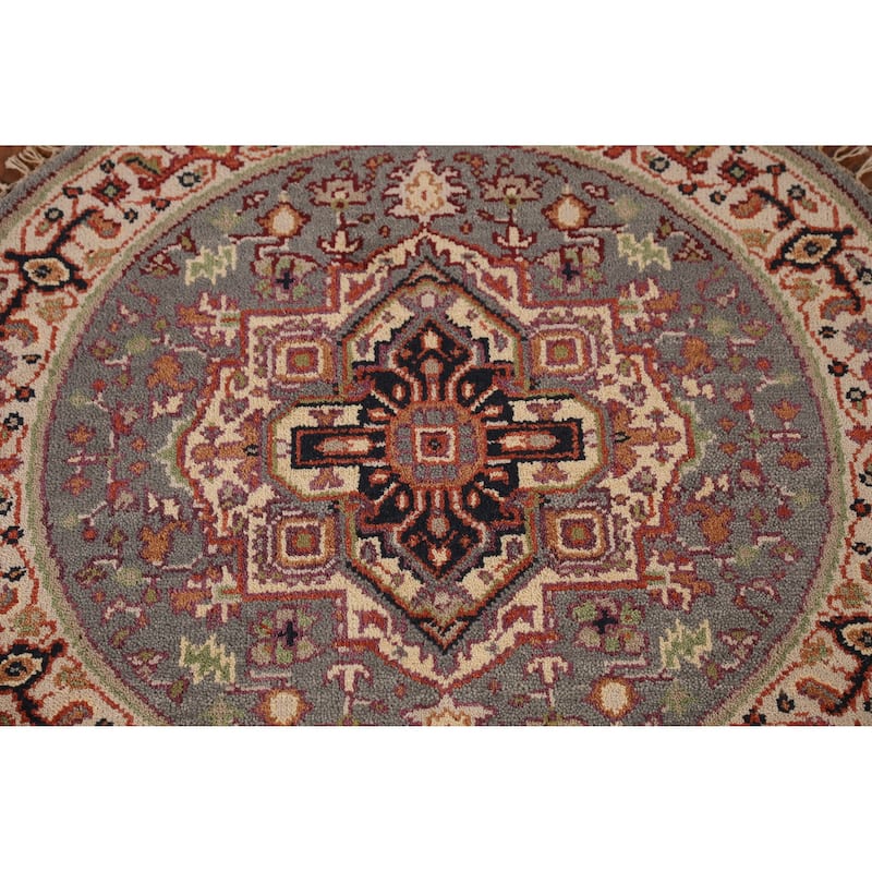 Medallion Heriz Serapi Indian Round Rug Handmade Wool Carpet - 3'10" x 3'10"