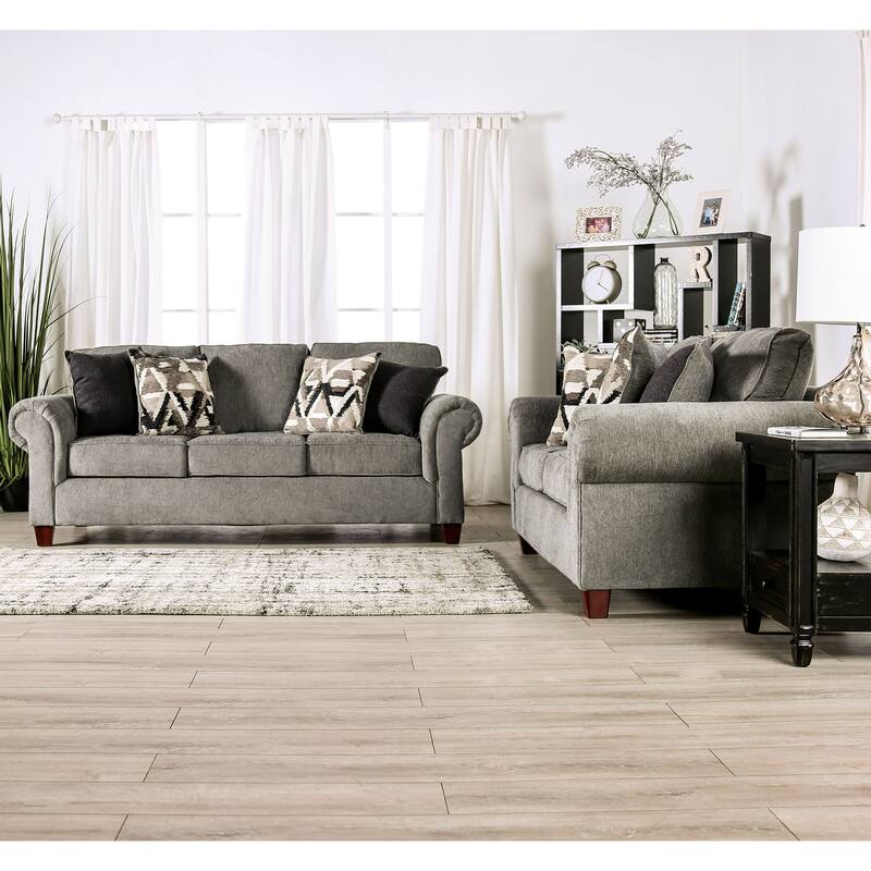 Mecia Transitional Chenille Rolled Arms 2-Piece Sofa Set by Furniture of America