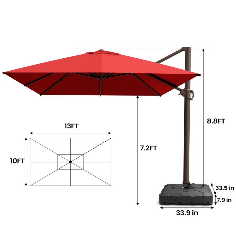 Pellebant Patio 10 x 13 FT Cantilever- Offset Umbrella Outdoor Umbrella with Base Stand