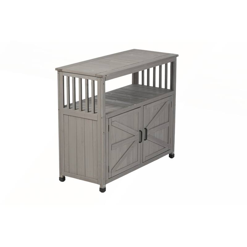 Wooden Patio Bar Table Set with Storage