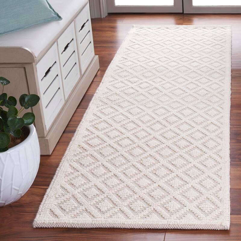Martha Stewart Handmade Shpresa Contemporary Wool Rug - 2'3" x 8' Runner - Ivory