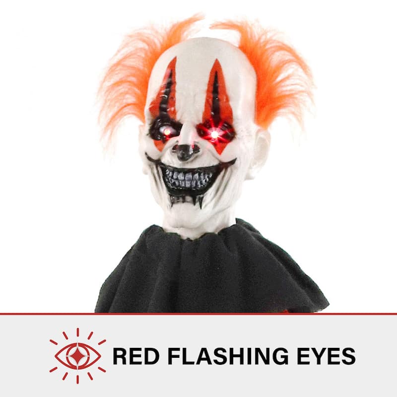 Haunted Hill Farm Twister the Clown Animatronic Tree Hugger with Movement, Sounds, and Light-Up Eyes for Halloween Decoration