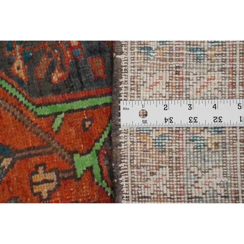Hand Knotted Oriental 100% Wool Carpet Traditional Geometric Oranges & Rust Heriz Runner Rug - 10' 1'' X 3' 4''