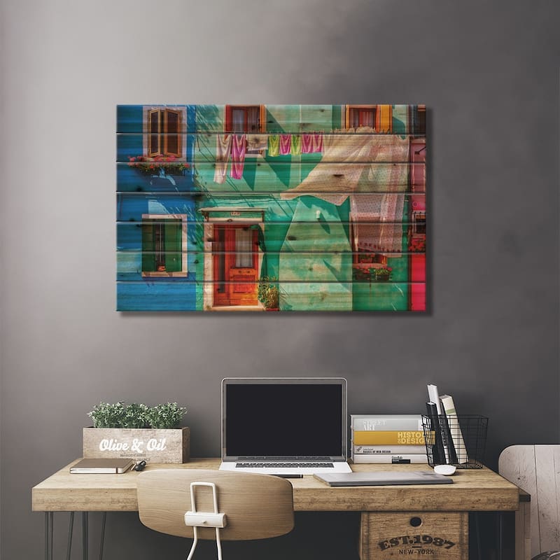 Italy, Burano. Colorful house exterior. Print On Wood by Jaynes Gallery - Multi-Color