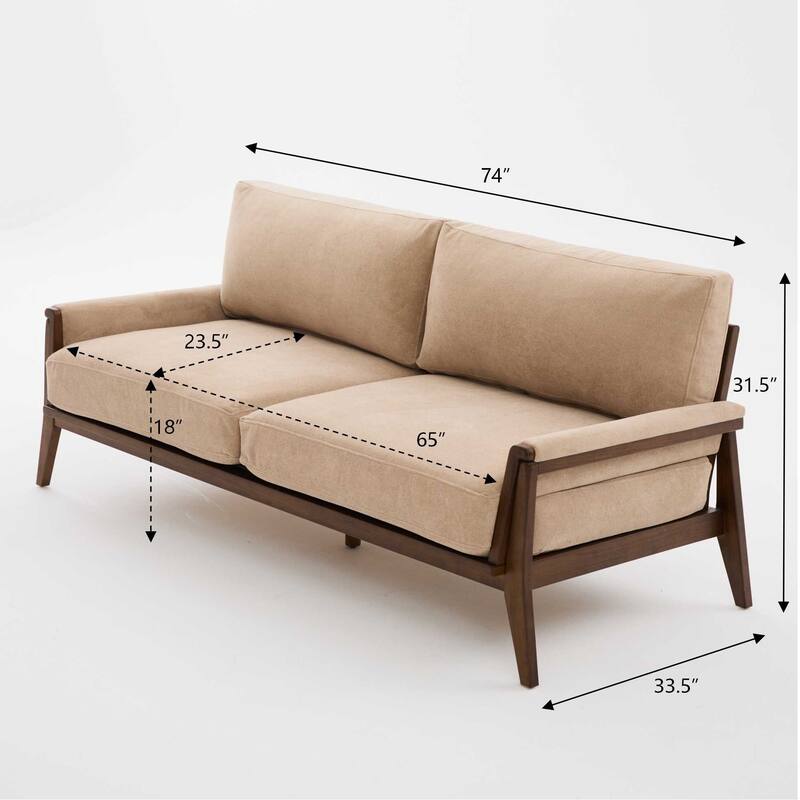 Christopher Knight Home - Mid-Century Modern 3-Seater 74" Upholstered Sofa with Solid Wood Frame