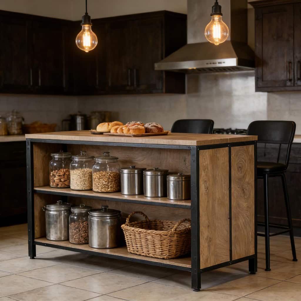63-Inch Farmhouse Kitchen Island with Storage & Seating for Kitchen, Dining Room, Rustic Brown