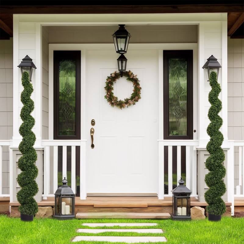 7FT Spiral Topiary Trees Artificial Outdoor Faux Boxwood Plants Large Twisted Green Potted Trees, 1pc/set