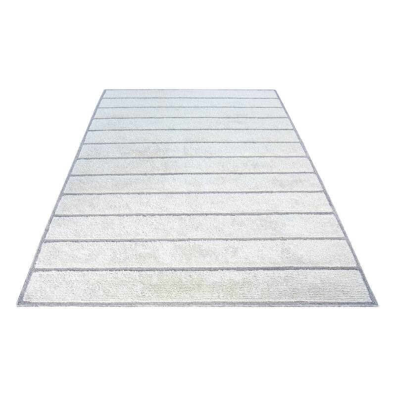 Isabel Ivory and Natural Wool High - Low Area Rug - 6' x 9'