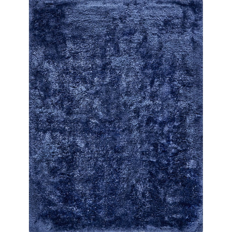 EXQUISITE RUGS Sumo Shag Hand-loomed Polyester/Microfiber Navy Area Rug.