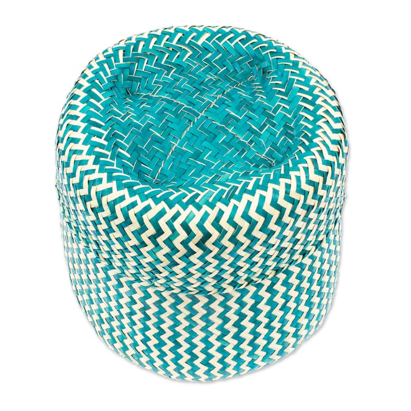 Novica Handmade Tiger In Green Natural Fiber Basket