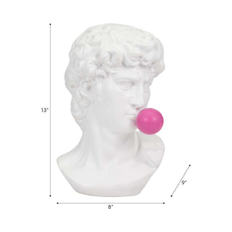 Sculptural Resin Greek God Head Statue with Gum - 13", White & Pink - 12.5"