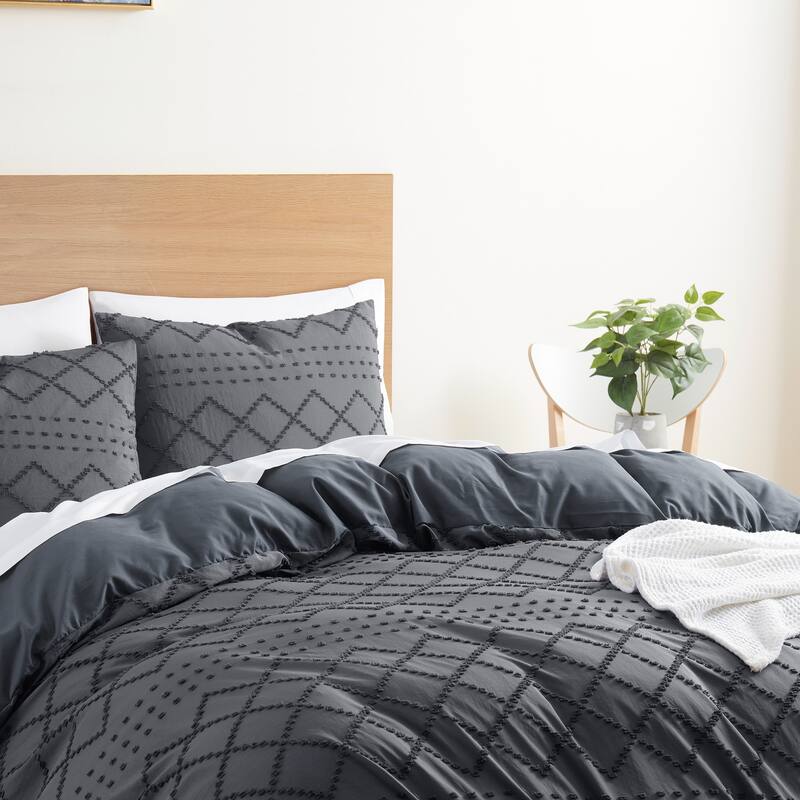 Nestl Boho Tufted Embroidery Double Brushed Duvet Cover with Button Closure