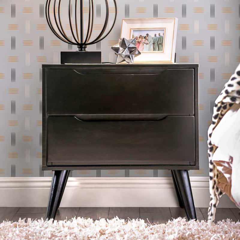 Fopp Mid-Century Modern Black Wood 3-Piece Platform Bedroom Set by Furniture of America