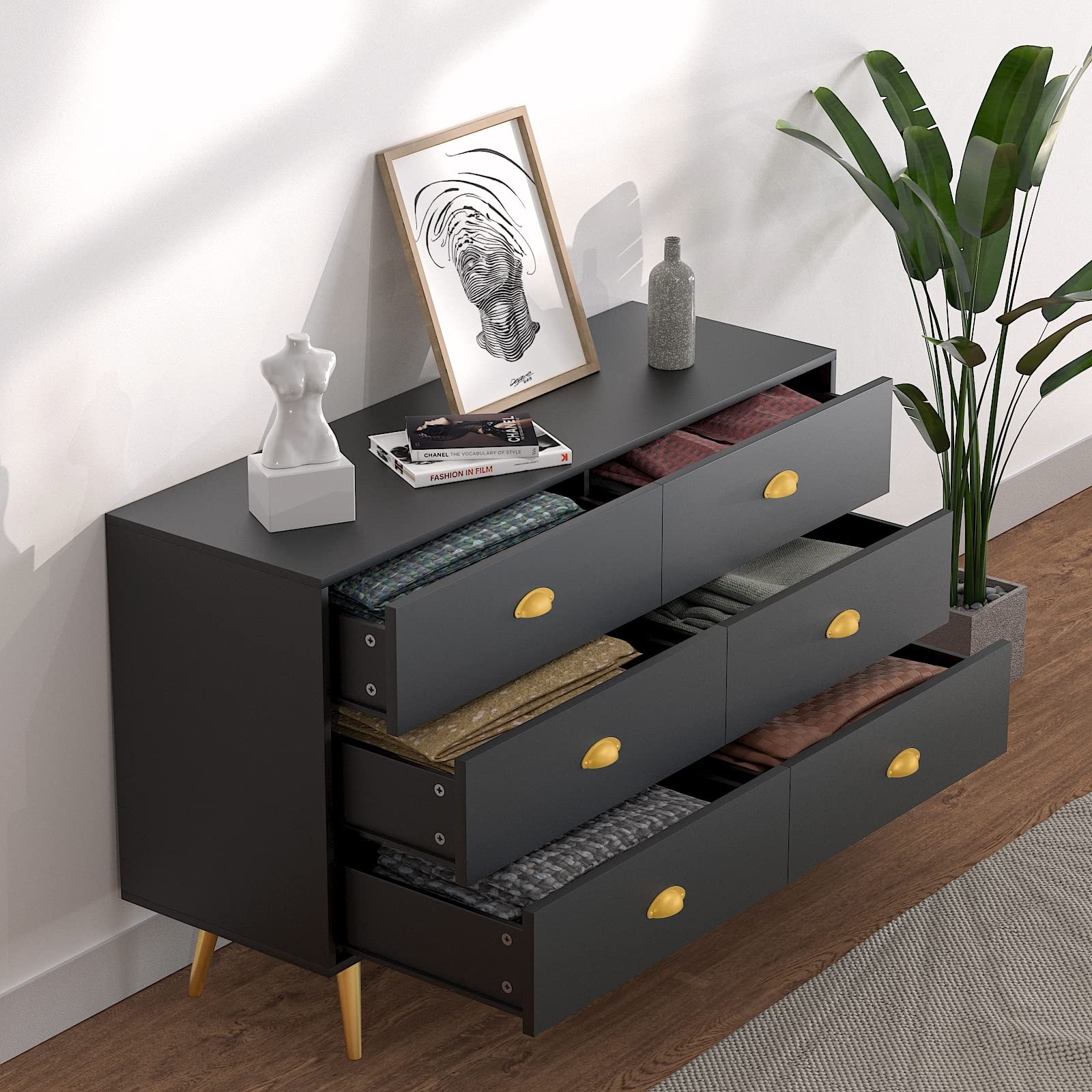 slim fit dress slacks Kendall 6-Drawer Dresser Black and Gold main image 0