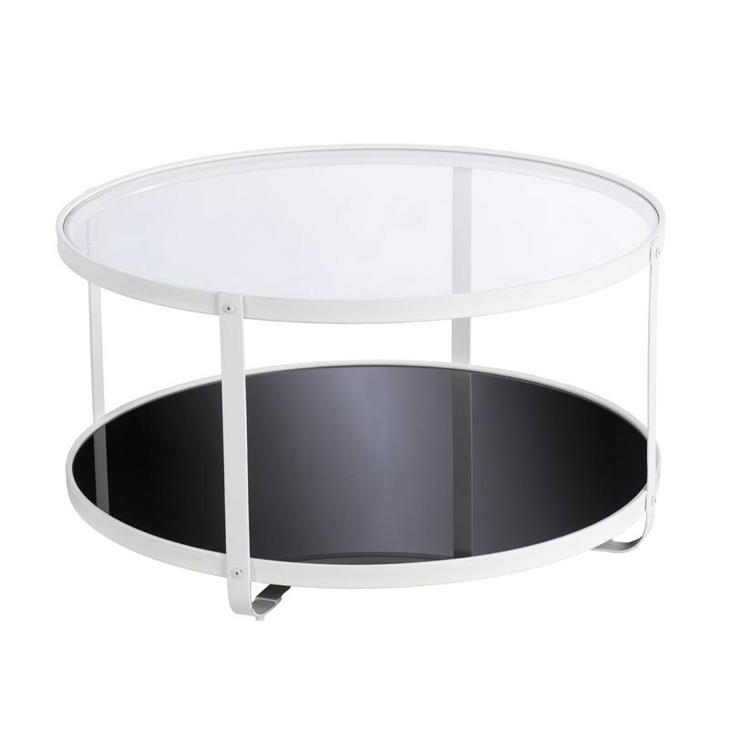 32" White Glass And Metal Two Tier Round Coffee Table - 32”L x 32”W x 18”H