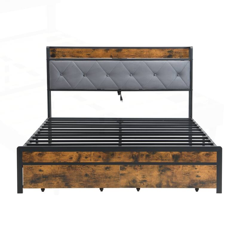 Versatile Queen Bed Frame with Storage and LED Lights for Enhanced Comfort
