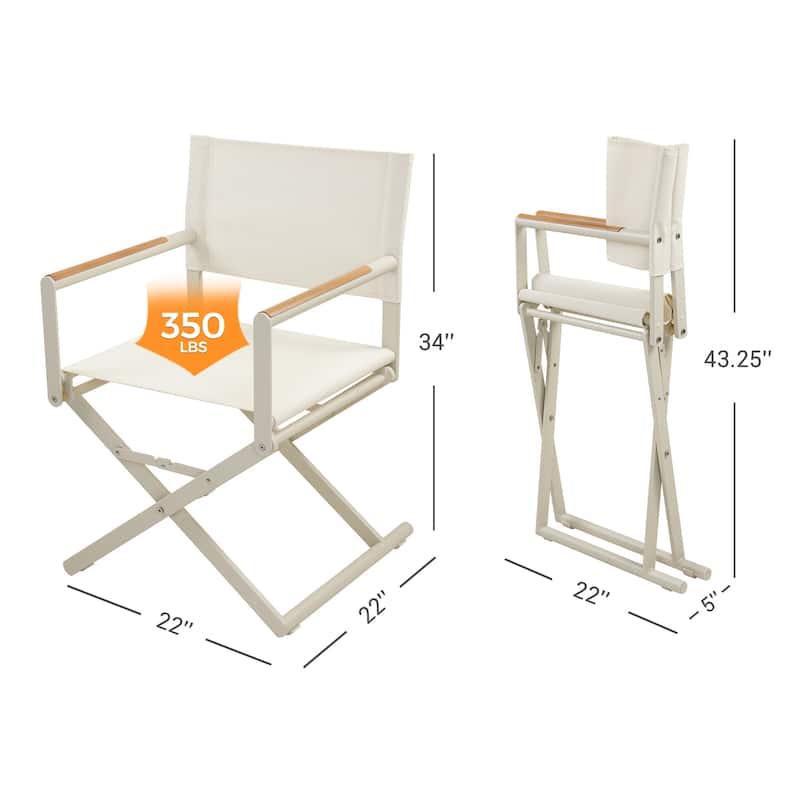 Folding 2-Pack Directors Chairs, Sling and Woodgrain Armrests, Black