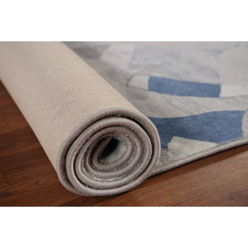 Grey Contemporary Printed Rug Oriental Machine-Made Washable Home Decor Carpet