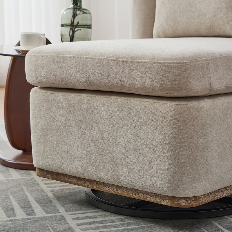 25" Seat Wide Chenille Office Accent Chair with 360° Swivel Metal Base
