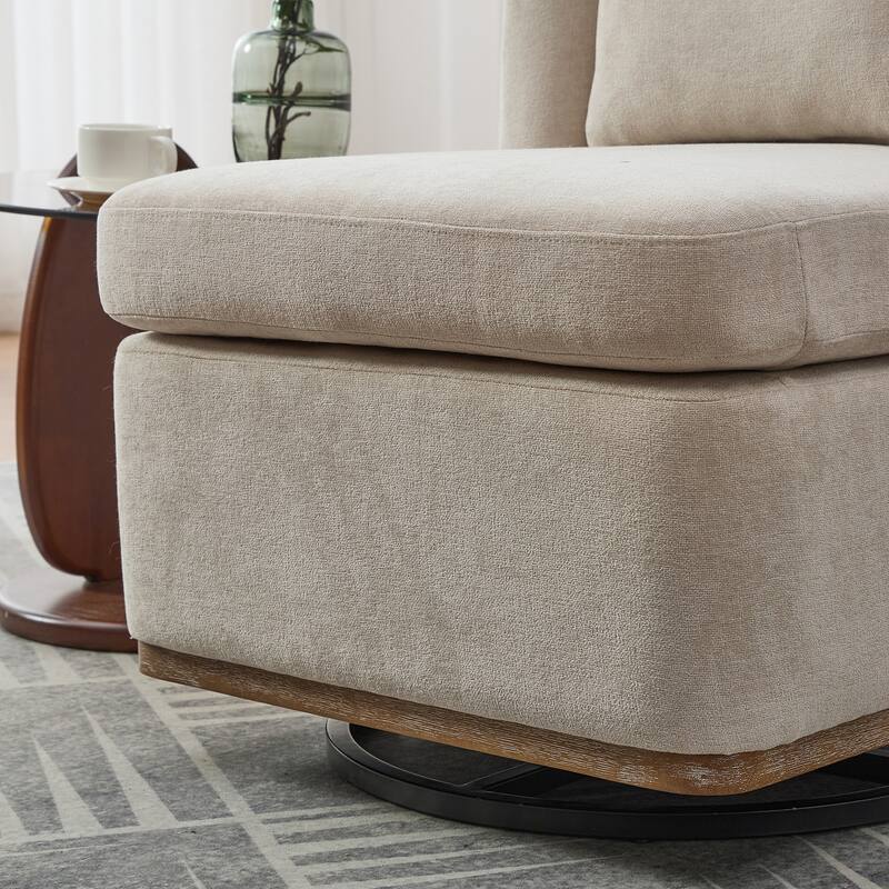 Chenille 360° Swivel Armless Chair with Metal Base, High-Density Foam Cushion, and Included Pillow