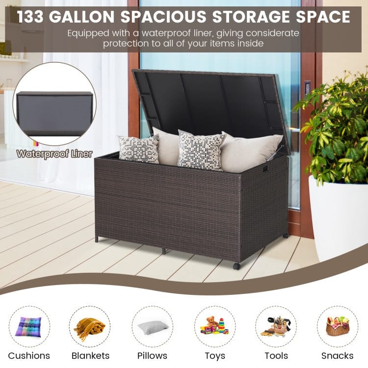 133 Gallon Outdoor Wicker Storage Box with Zippered Liner
