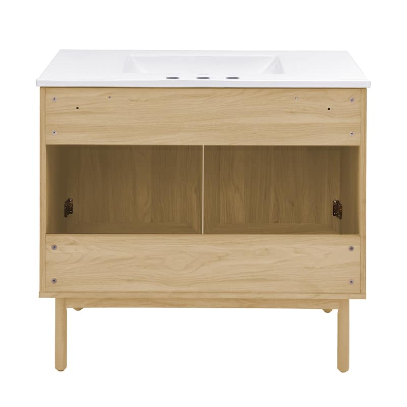 Classe 36 In. Natual Oak Bathroom Vanity With White, 3-Hole Ceramic Sink Top