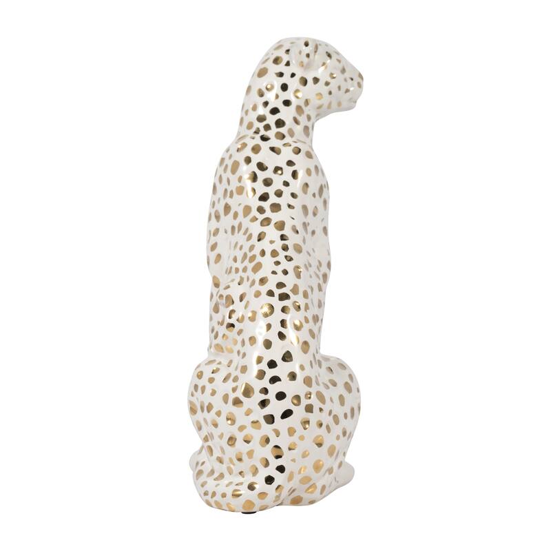 Sagebrook Home 11" Sitting Leopard Sculpture Contemporary Glam Ceramic White and Gold Decorative Animal Figurine - 7" x 4" x 11"