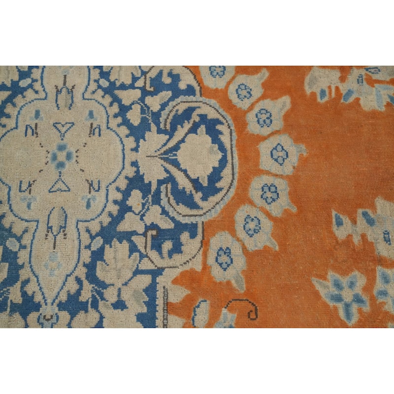 Hand Knotted Oriental 100% Wool Carpet Traditional Floral Oranges & Rust Kerman Area Rug - 12' 10'' X 9' 8''